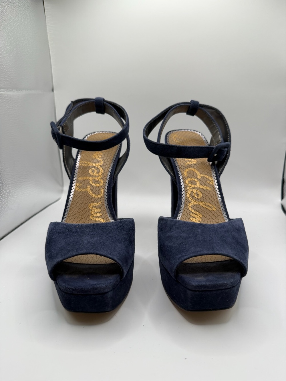 Sam Edelman Navy Suede Platform Sandals with Ankle Strap
